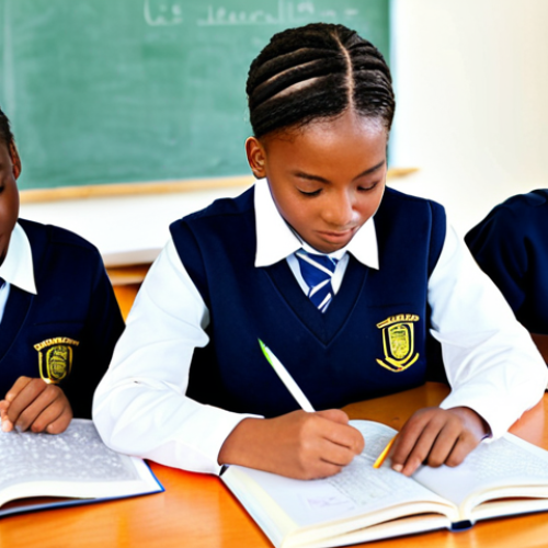 Home 4 **
A diverse group of African students in a modern classroom, fully clothed in school uniforms, studying books written in both English and local languages. Bright, educational setting with maps and learning materials visible. Safe for work, appropriate content, family-friendly, professional illustration, perfect anatomy, correct proportions, natural pose, well-formed hands, proper finger count. Focus on the importance of education and bilingualism.
**