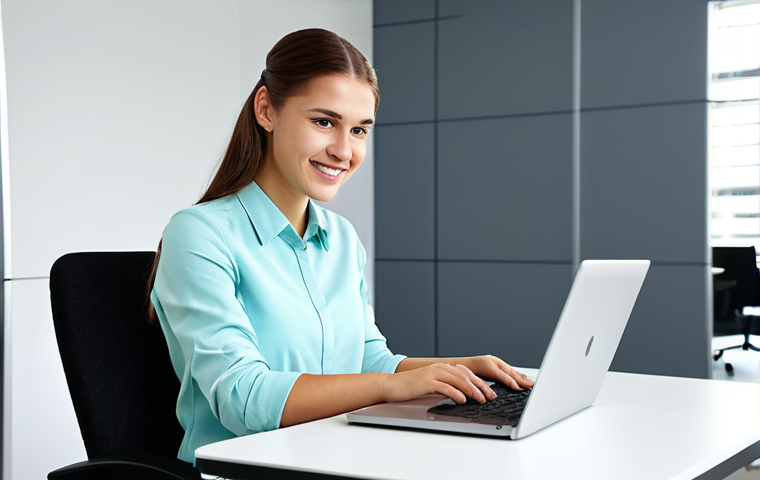 **

"A professional young woman, fully clothed in a modest business casual outfit, working on a laptop in a bright, modern office setting. She has a friendly and approachable expression.  Safe for work, appropriate content, professional, perfect anatomy, correct proportions, natural pose, well-formed hands, proper finger count, natural body proportions, high quality."

**