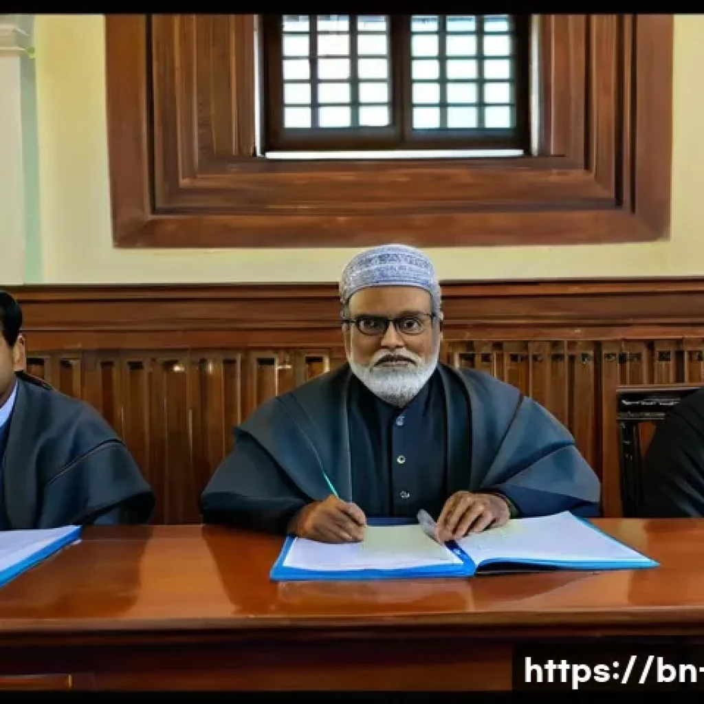 법률 영어 표현 - A detailed courtroom scene in Bangladesh featuring a diverse group of Bengali people engaged in a le...