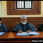 법률 영어 표현 - A detailed courtroom scene in Bangladesh featuring a diverse group of Bengali people engaged in a le...