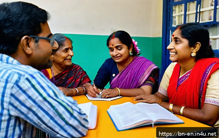 영어 학습 커뮤니티 활용 - A vibrant English learning community scene featuring diverse Bengali-speaking adults actively engagi...
