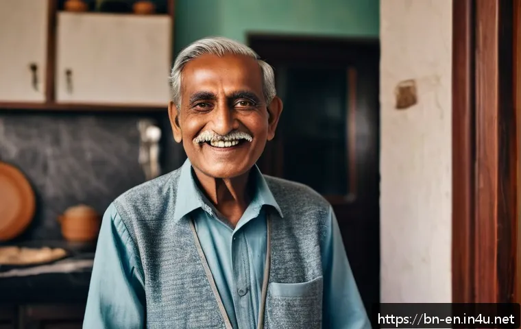 성인 영어 학습 전략 - A warm and inviting home setting with an elderly Bengali man practicing English conversation aloud, ...