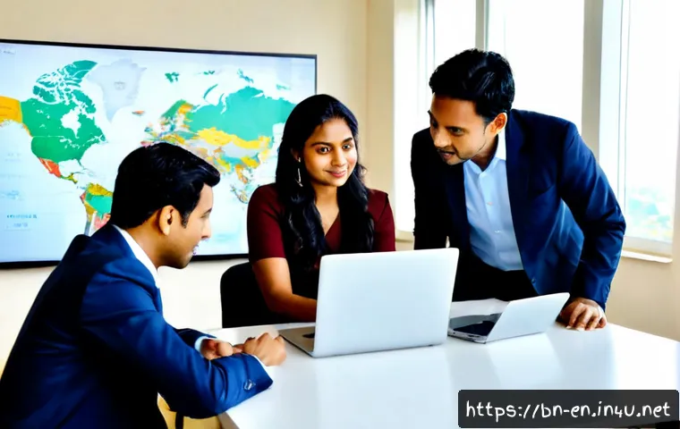 영어가 국제어가 된 이유 - Photorealistic international business meeting in a bright modern conference room, diverse profession...